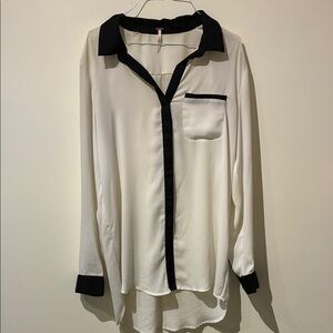 Free People Two-Tone Black and Cream Blouse - Women’s L